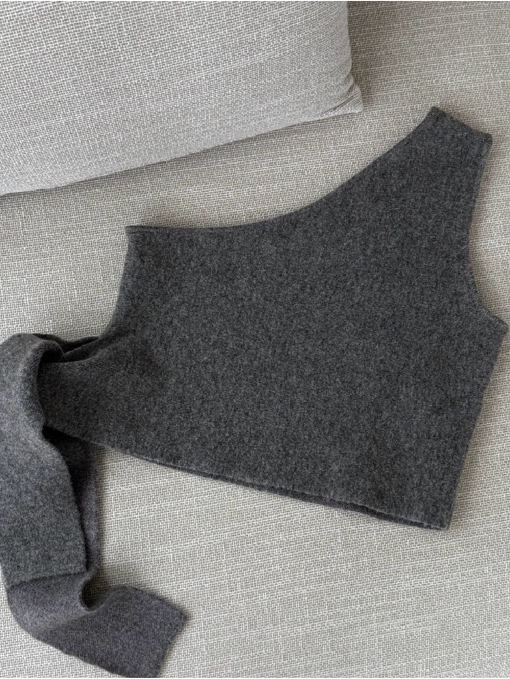 Zara One-Shoulder Gray Knit Tie-Side Crop Top - Picture 9 of 11